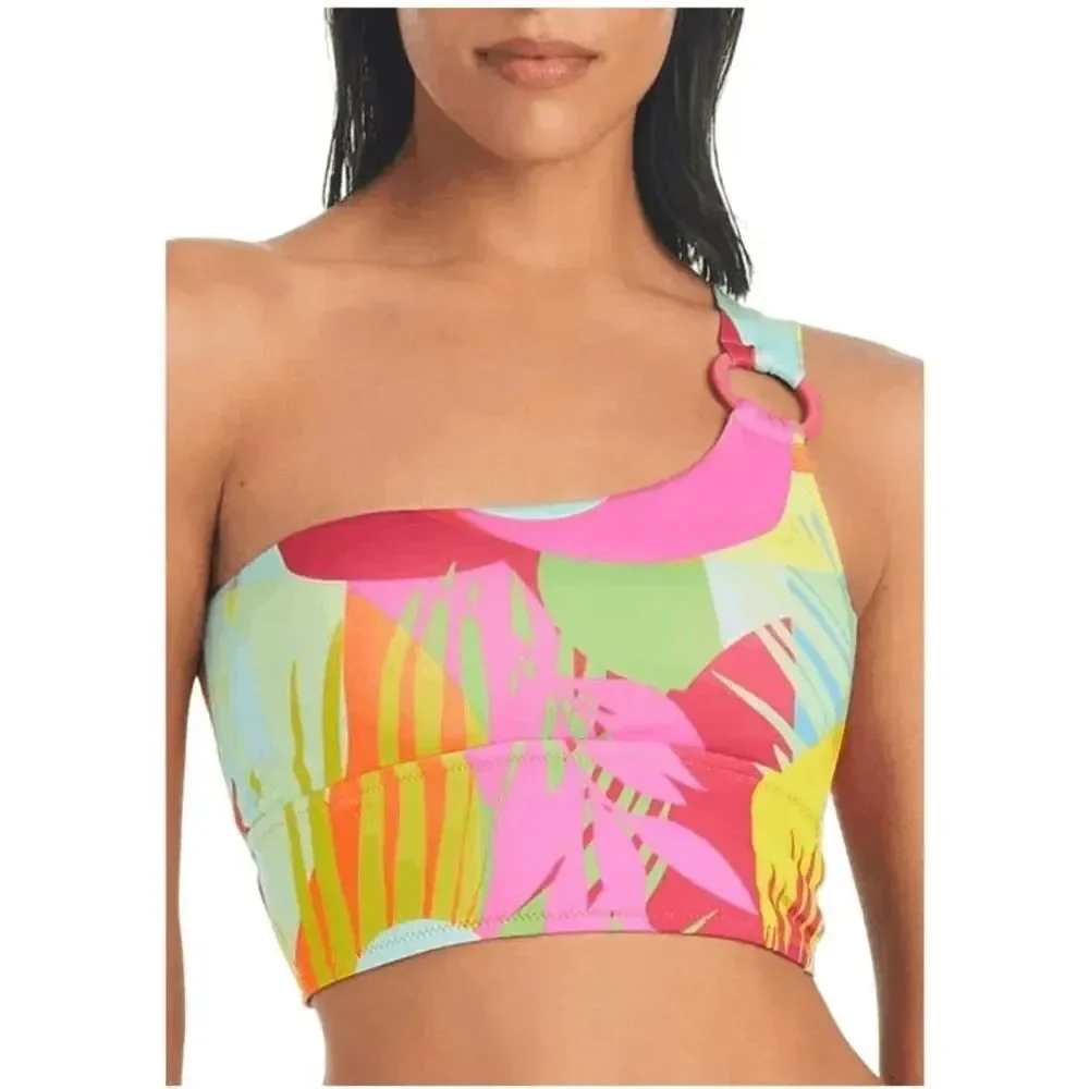 Sanctuary Swim Colorful One Shoulder O Ring Swim Bikini Top XL NWT